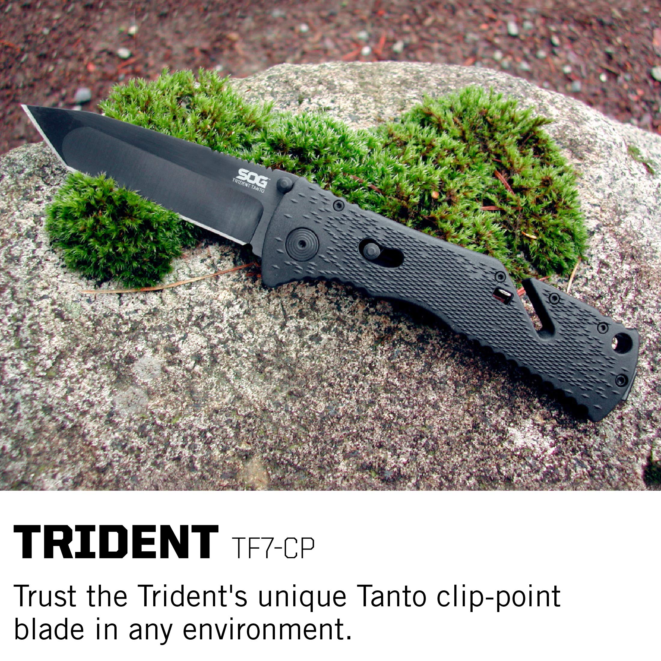 Trident Folder, Zytel Handle, Tanto Point, Black Blade,Plain